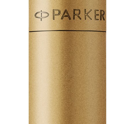 Closeup of a Jotter barrel and pen cap showcasing an engraved Parker logo.