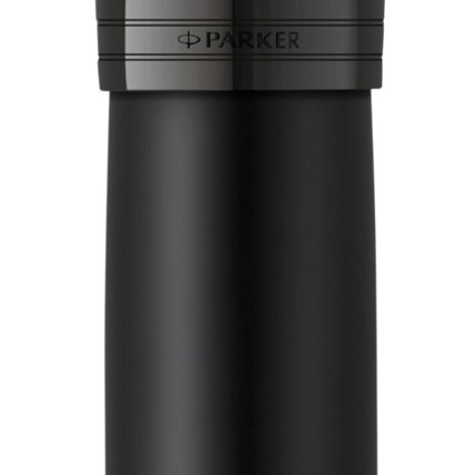 Closeup of a Parker 51 pen barrel and pen cap showcasing an engraved Parker logo.